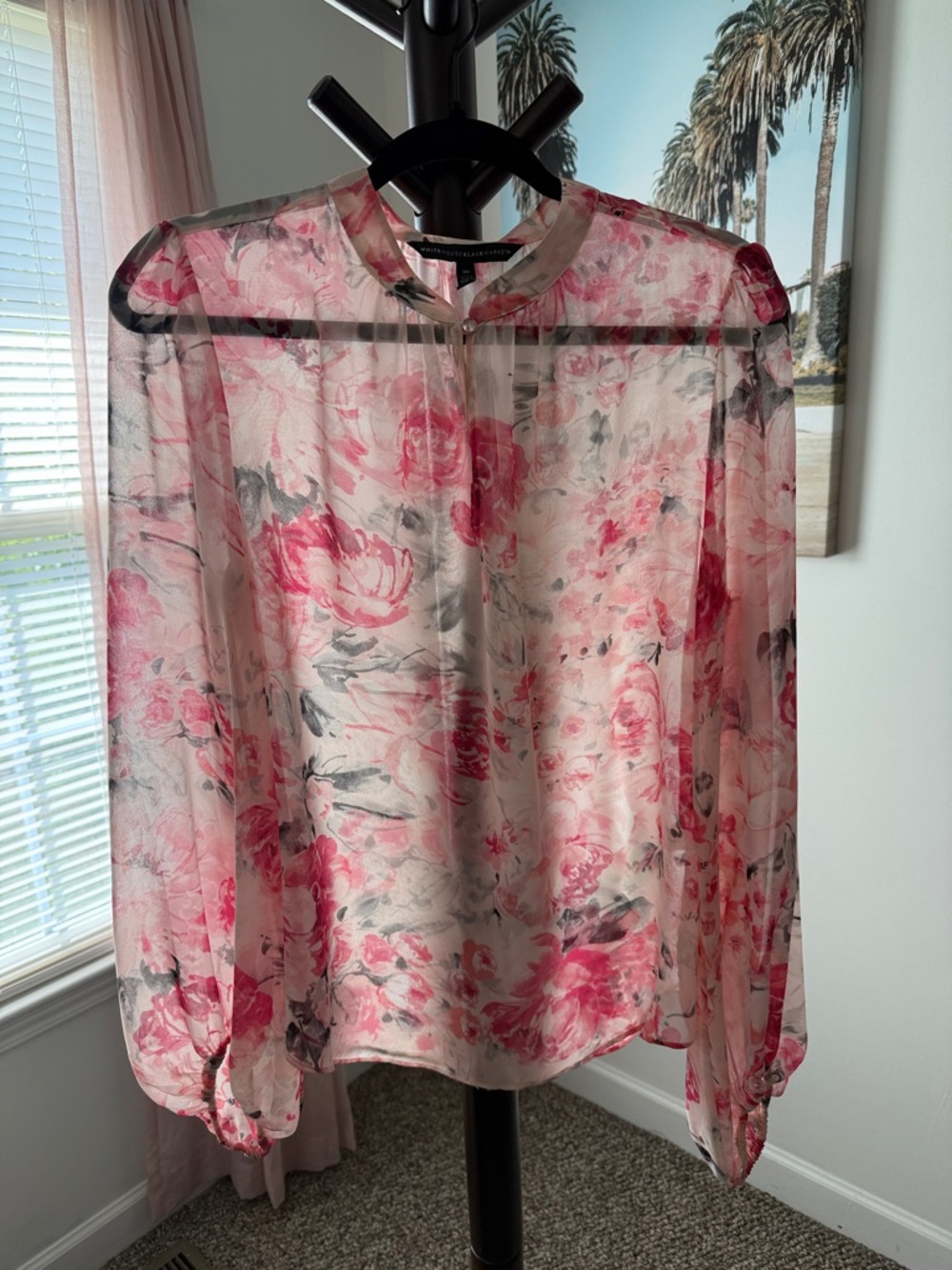 White House Black Market Pink Floral Sheer Blouse